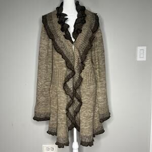 Women's Y2K Ruffled Knit Cardigan Sweater Duster Sz *L Boho Whimsigoth Fairy 90s